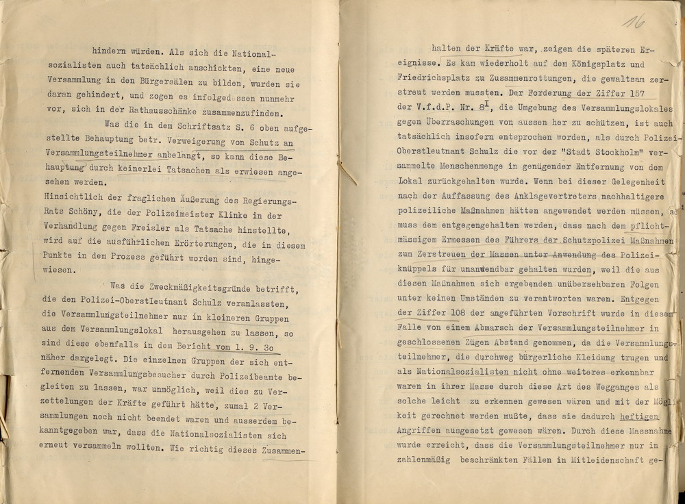 Stellungnahme des Polizeipräsidenten  zu der NSDAP-Parteikundgebung vom 18. Juni 1930, nach der Messerschmidt tödlich verletzt  worden war, Kassel, den 27. Februar 1932.