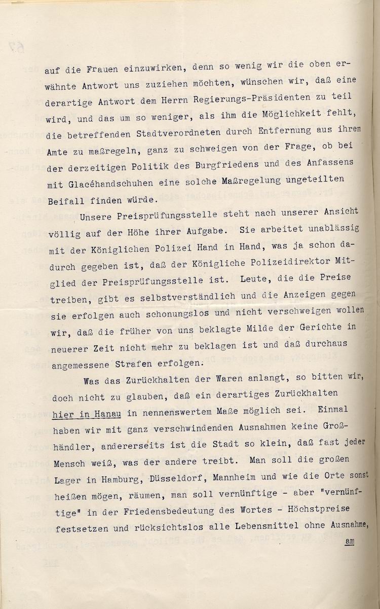 Hanauer Rathaussturm 3. Mai 1916: Ober-Bürgermeister Gebeschuss an den Regierungs-Präsidenten in Cassel, 10. Mai 1916