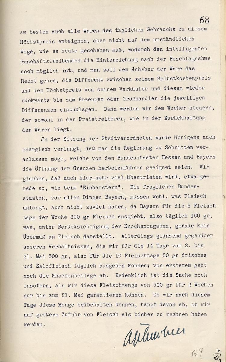 Hanauer Rathaussturm 3. Mai 1916: Ober-Bürgermeister Gebeschuss an den Regierungs-Präsidenten in Cassel, 10. Mai 1916