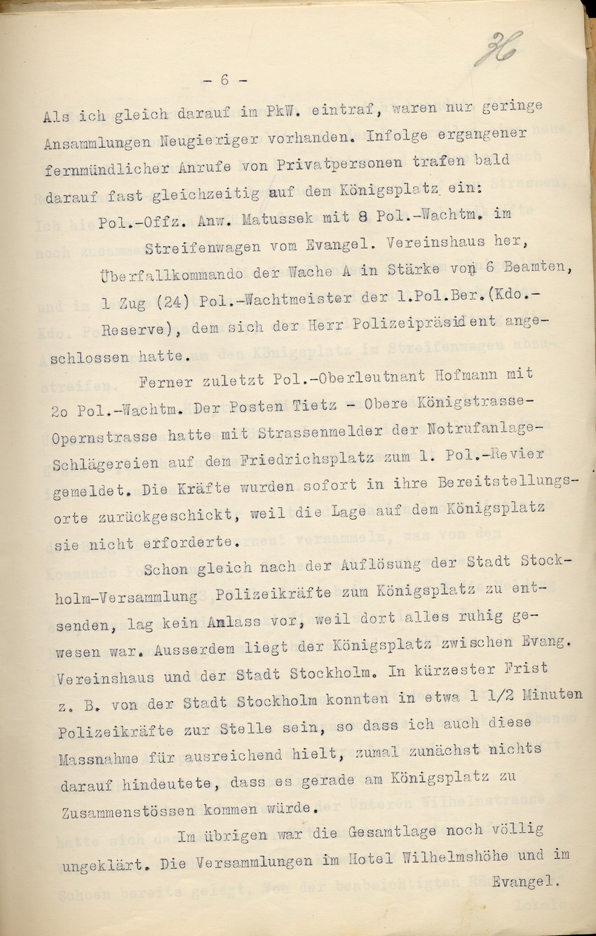 Einsatzprotokoll des Kommandos der Schutzpolizei über die Ereignisse des 17. und 18. Juni 1930, Kassel, den 1. September 1930.
