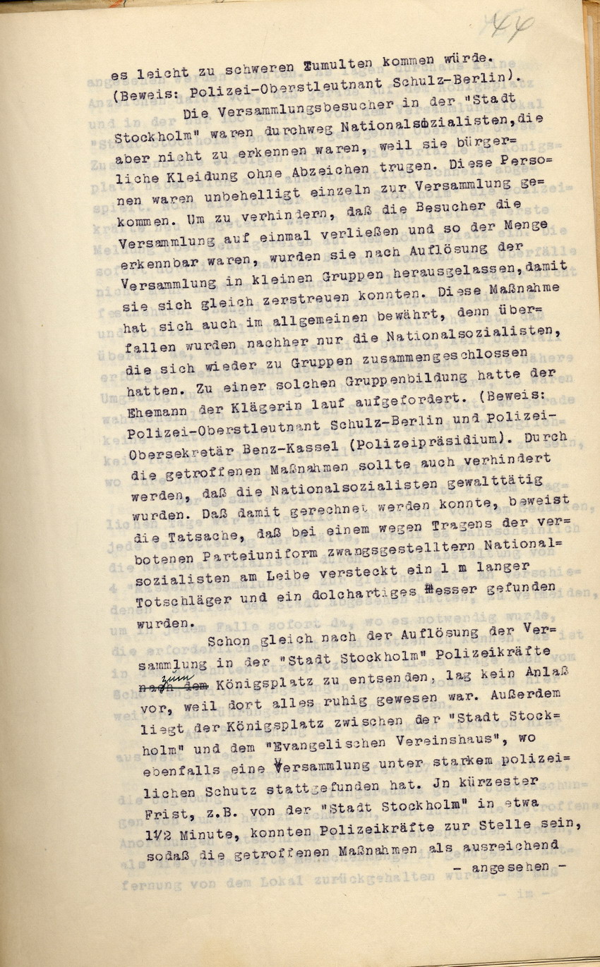 Stellungnahme des Regierungspräsidenten im Verfahren der Witwe Messerschmidt gegen den Preußischen Staat, Kassel, den 21. März 1932.