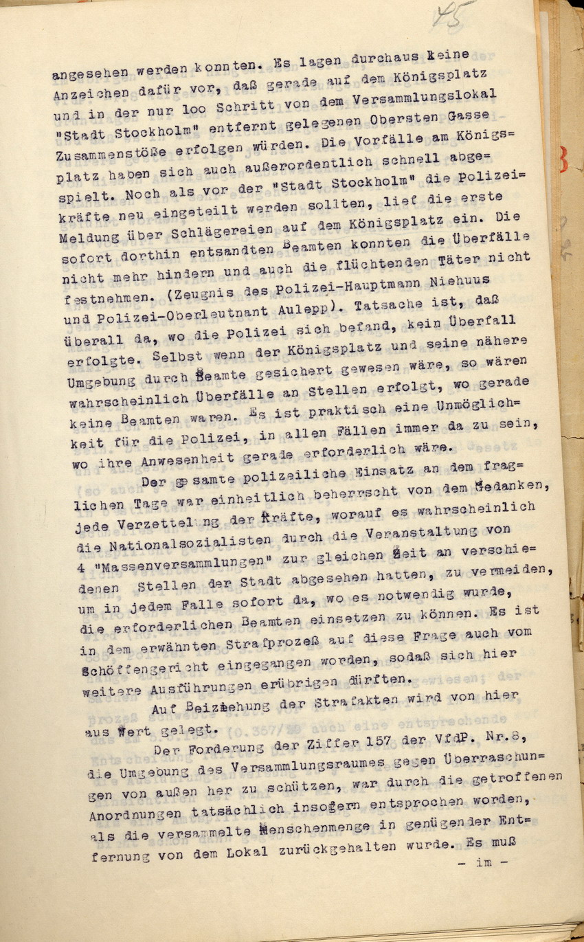 Stellungnahme des Regierungspräsidenten im Verfahren der Witwe Messerschmidt gegen den Preußischen Staat, Kassel, den 21. März 1932.