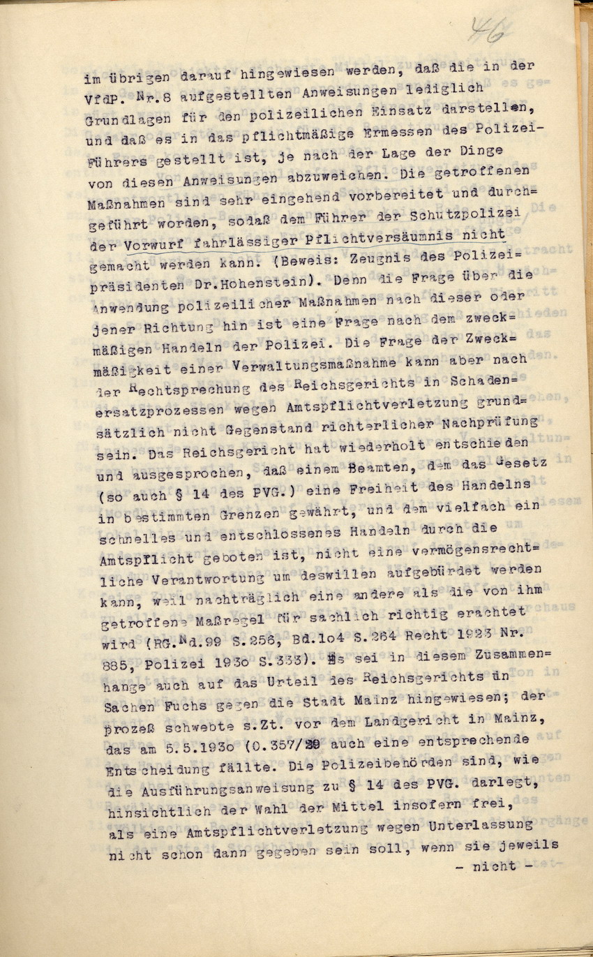 Stellungnahme des Regierungspräsidenten im Verfahren der Witwe Messerschmidt gegen den Preußischen Staat, Kassel, den 21. März 1932.