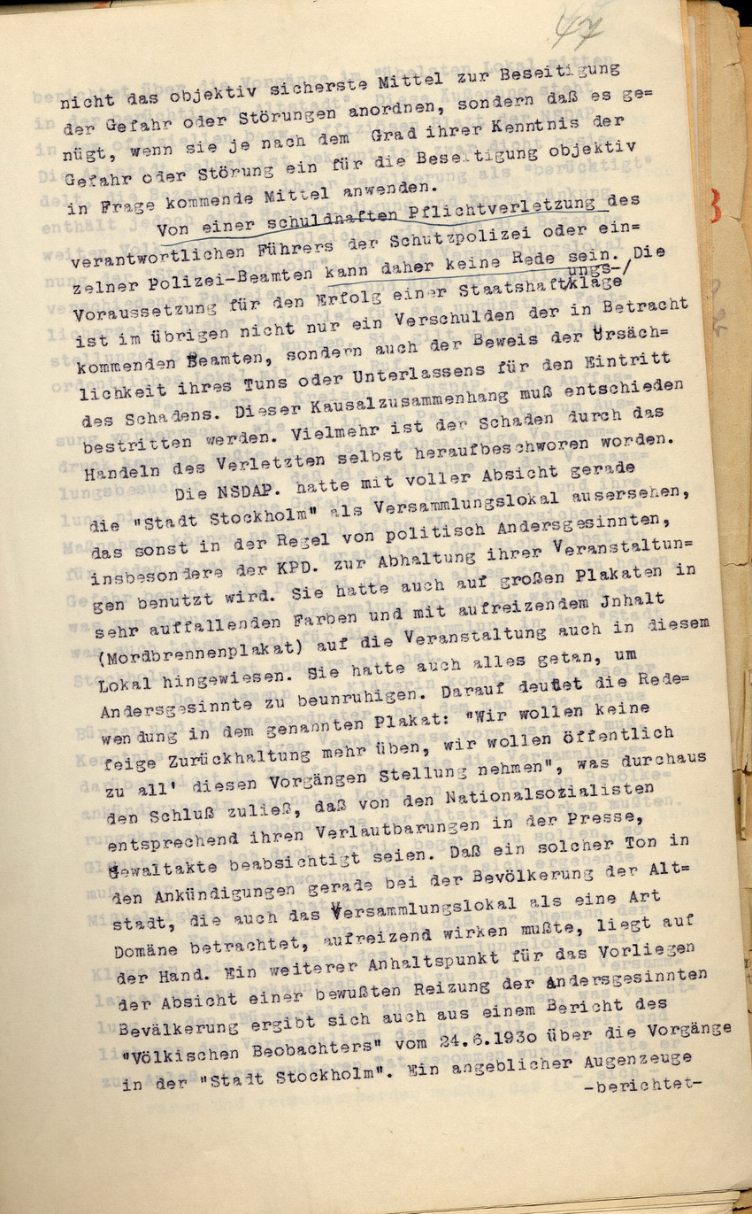 Stellungnahme des Regierungspräsidenten im Verfahren der Witwe Messerschmidt gegen den Preußischen Staat, Kassel, den 21. März 1932.