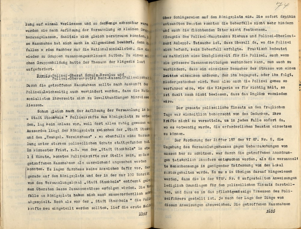 Erwiderung des Rechtsanwalts Dr. Otto Stahl im Namen des Preußischen Staates auf die Klage der Witwe Messerschmidt, Kassel, den 24. April 1933.