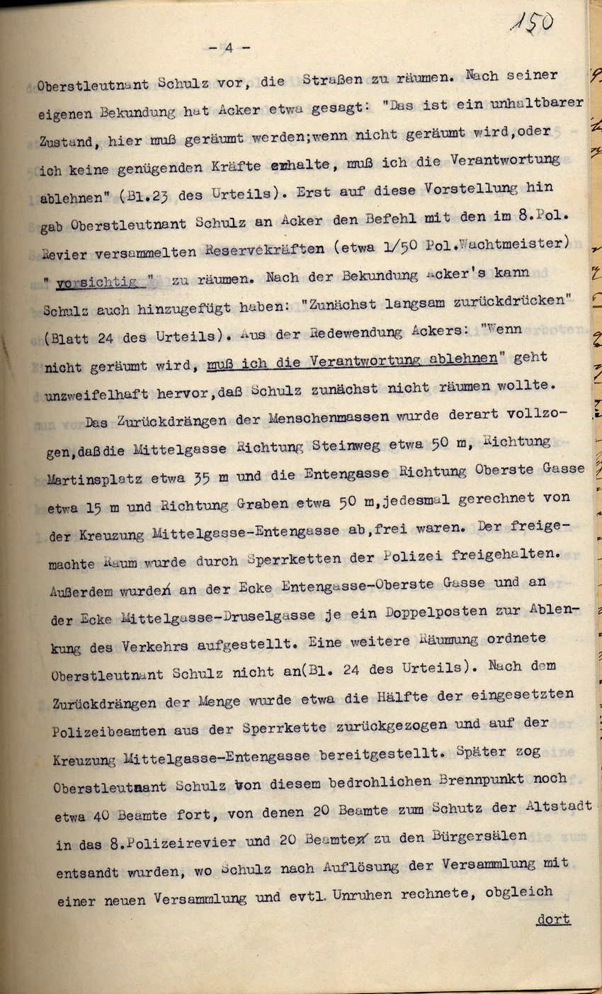 Polizei-Oberstleutnant Pfeffer-Wildenbruch: Den Amtsvorgänger Schulz belastendes Gutachten über den Einsatz der Schutzpolizei nach der NSDAP-Parteikundgenung am 18. Juni 1930, Kassel, den 27. September 1933.
