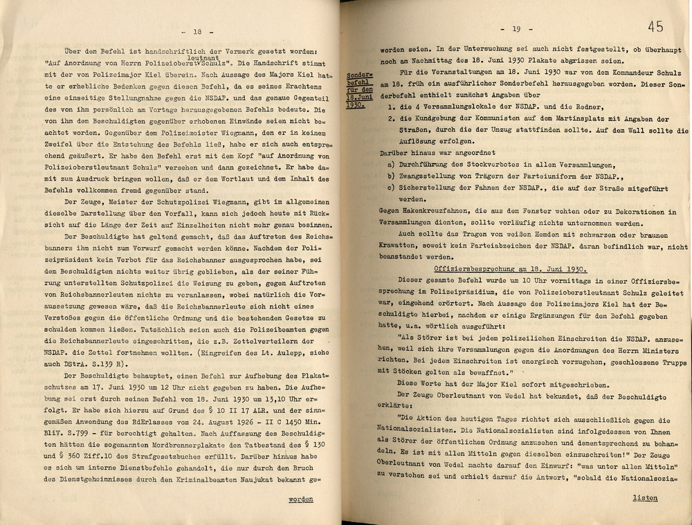 Urteil der Dienststrafkammer Berlin im Dienststrafverfahren gegen den Polizeioberst a. D. Otto Schulz, Berlin, den 19. Oktober 1938.