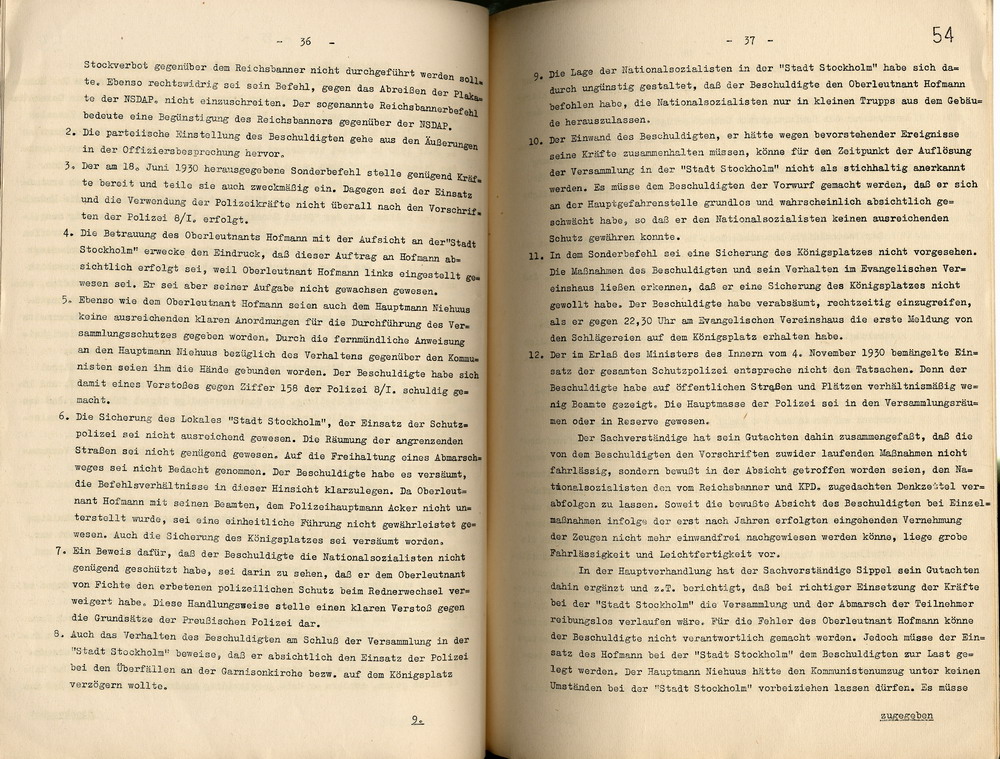Urteil der Dienststrafkammer Berlin im Dienststrafverfahren gegen den Polizeioberst a. D. Otto Schulz, Berlin, den 19. Oktober 1938.