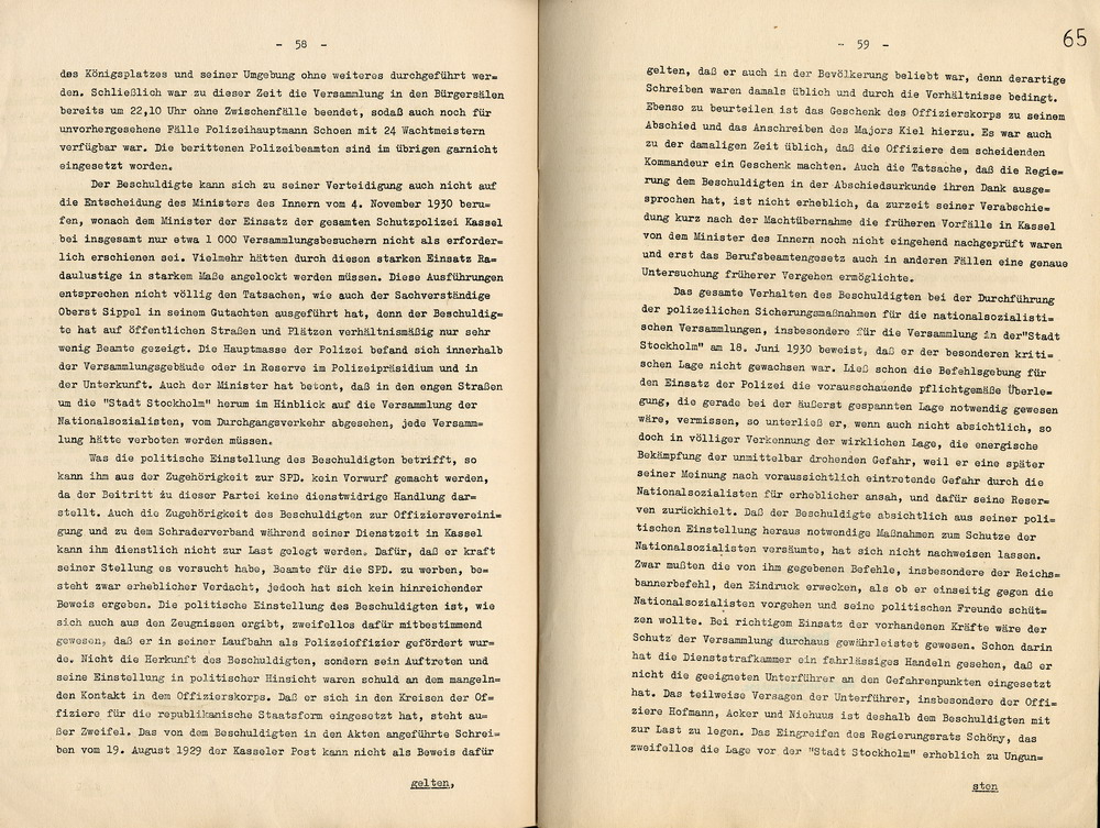 Urteil der Dienststrafkammer Berlin im Dienststrafverfahren gegen den Polizeioberst a. D. Otto Schulz, Berlin, den 19. Oktober 1938.