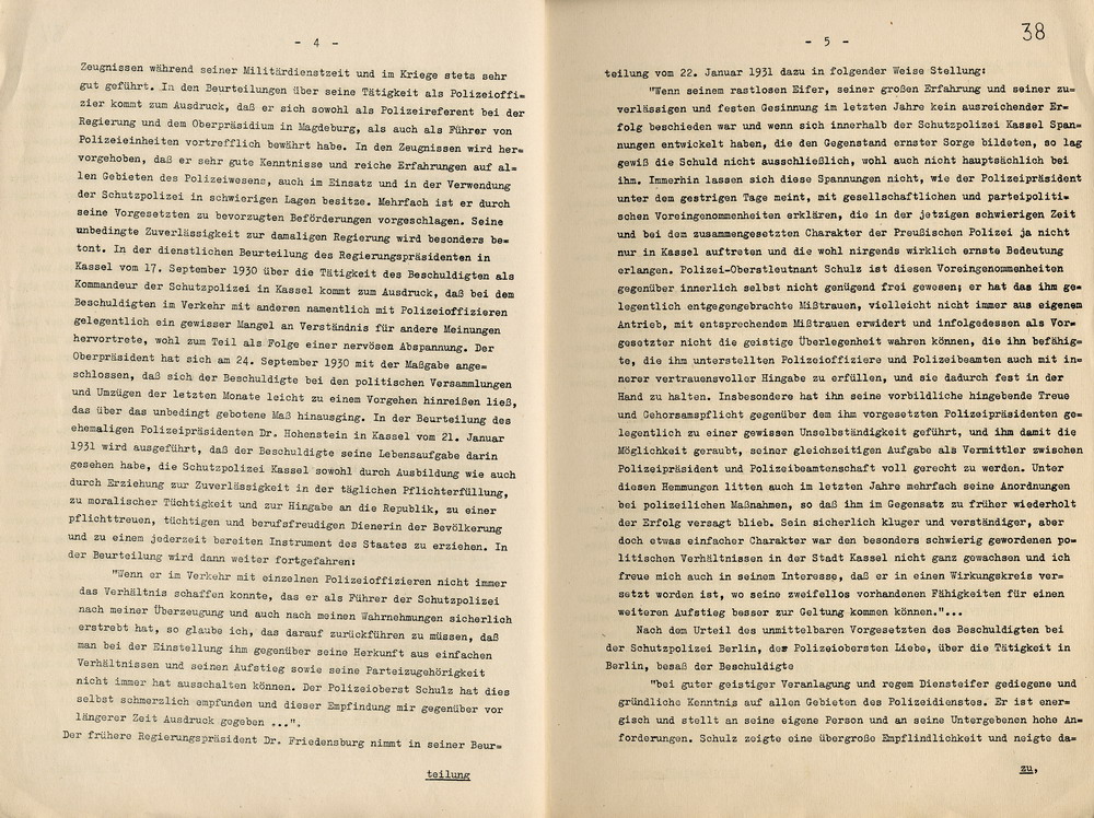 Urteil der Dienststrafkammer Berlin im Dienststrafverfahren gegen den Polizeioberst a. D. Otto Schulz, Berlin, den 19. Oktober 1938.