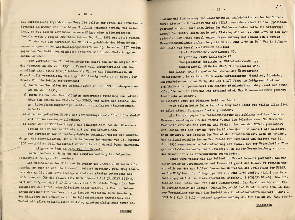 Urteil der Dienststrafkammer Berlin im Dienststrafverfahren gegen den Polizeioberst a. D. Otto Schulz, Berlin, den 19. Oktober 1938.