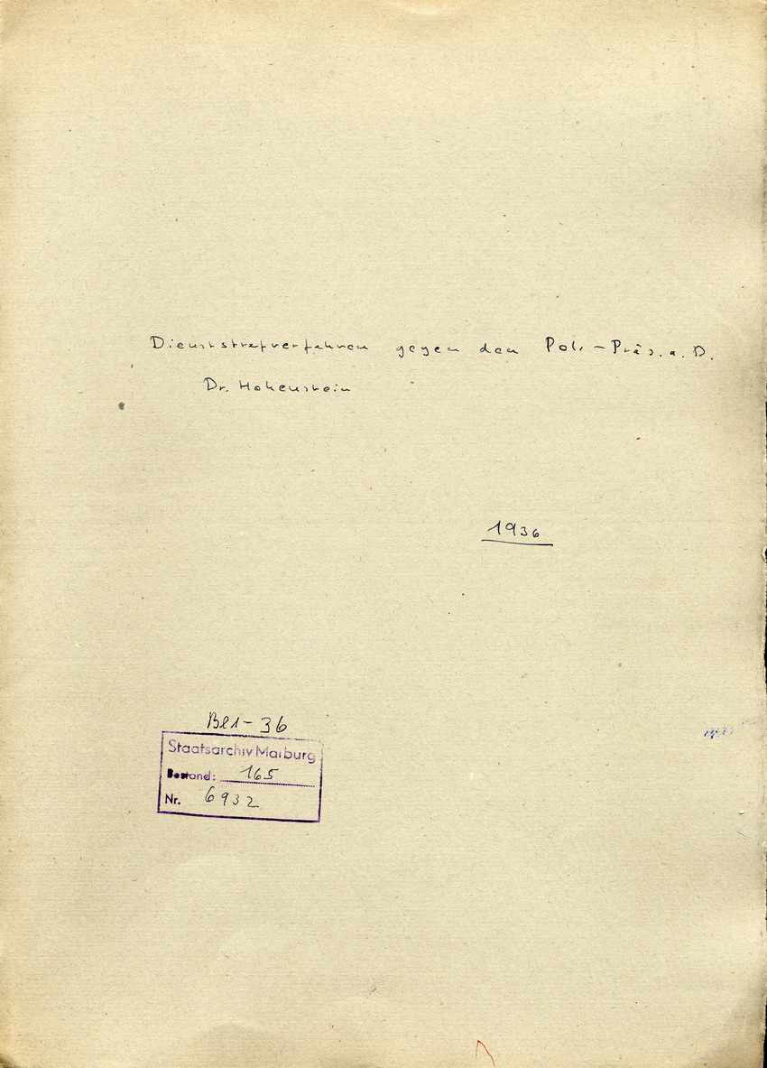 Urteil der Dienststrafkammer Koblenz im Dienststrafverfahren gegen den Polizeipräsidenten a. D. Dr. Adolf Hohenstein, Koblenz, den 2. März 1936.
