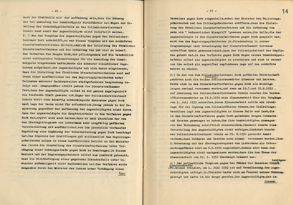 Urteil der Dienststrafkammer Koblenz im Dienststrafverfahren gegen den Polizeipräsidenten a. D. Dr. Adolf Hohenstein, Koblenz, den 2. März 1936.