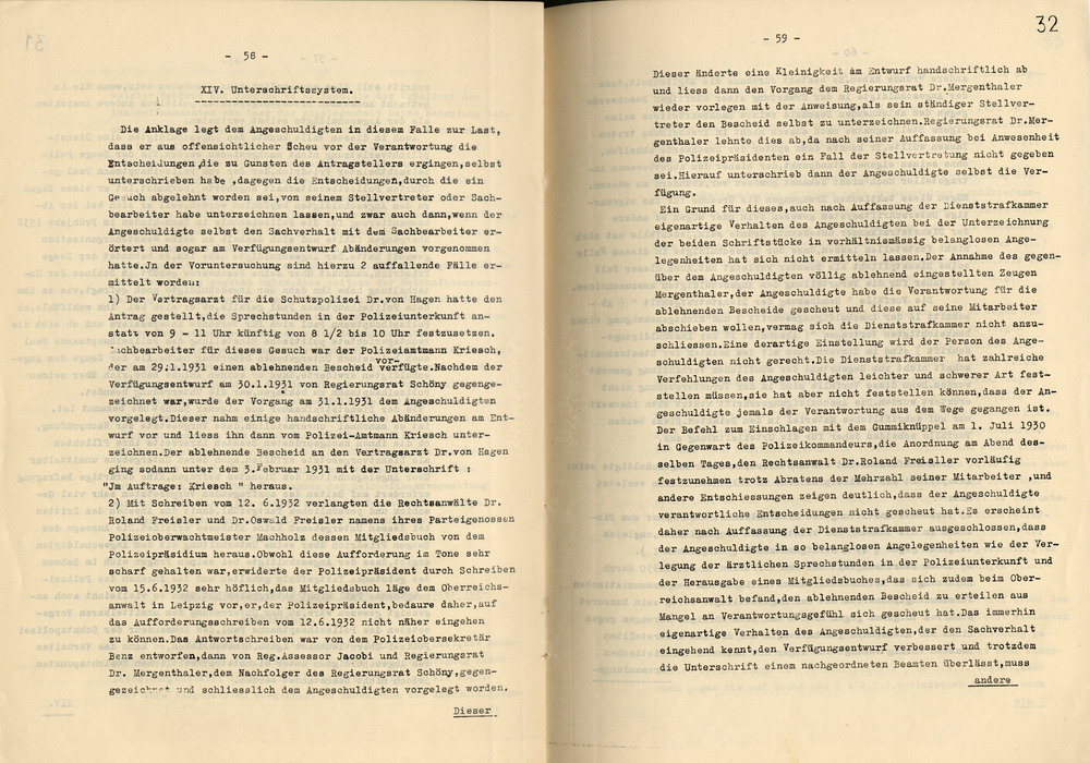 Urteil der Dienststrafkammer Koblenz im Dienststrafverfahren gegen den Polizeipräsidenten a. D. Dr. Adolf Hohenstein, Koblenz, den 2. März 1936.
