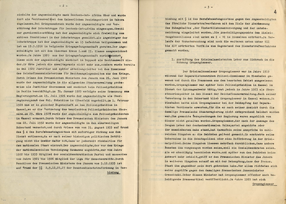 Urteil der Dienststrafkammer Koblenz im Dienststrafverfahren gegen den Polizeipräsidenten a. D. Dr. Adolf Hohenstein, Koblenz, den 2. März 1936.