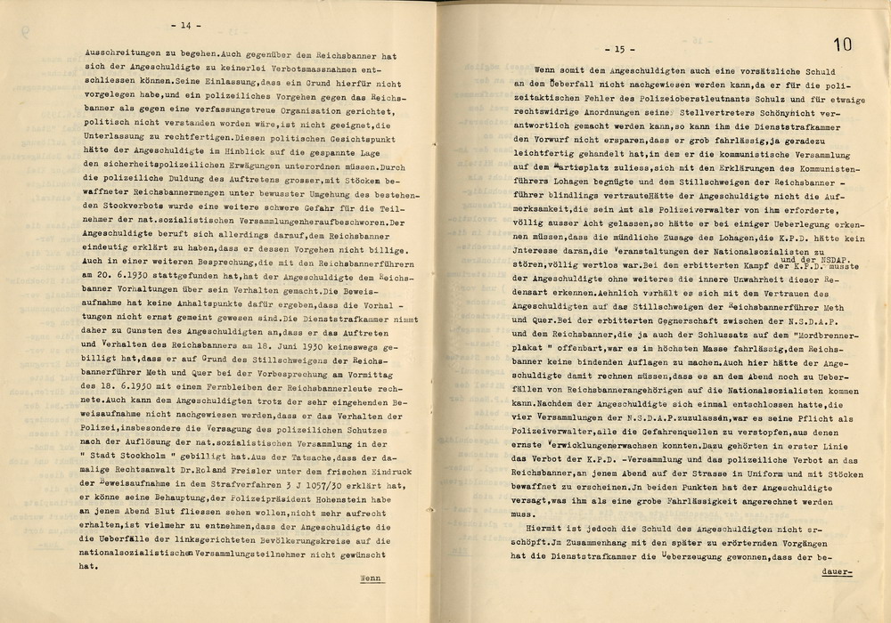 Urteil der Dienststrafkammer Koblenz im Dienststrafverfahren gegen den Polizeipräsidenten a. D. Dr. Adolf Hohenstein, Koblenz, den 2. März 1936.