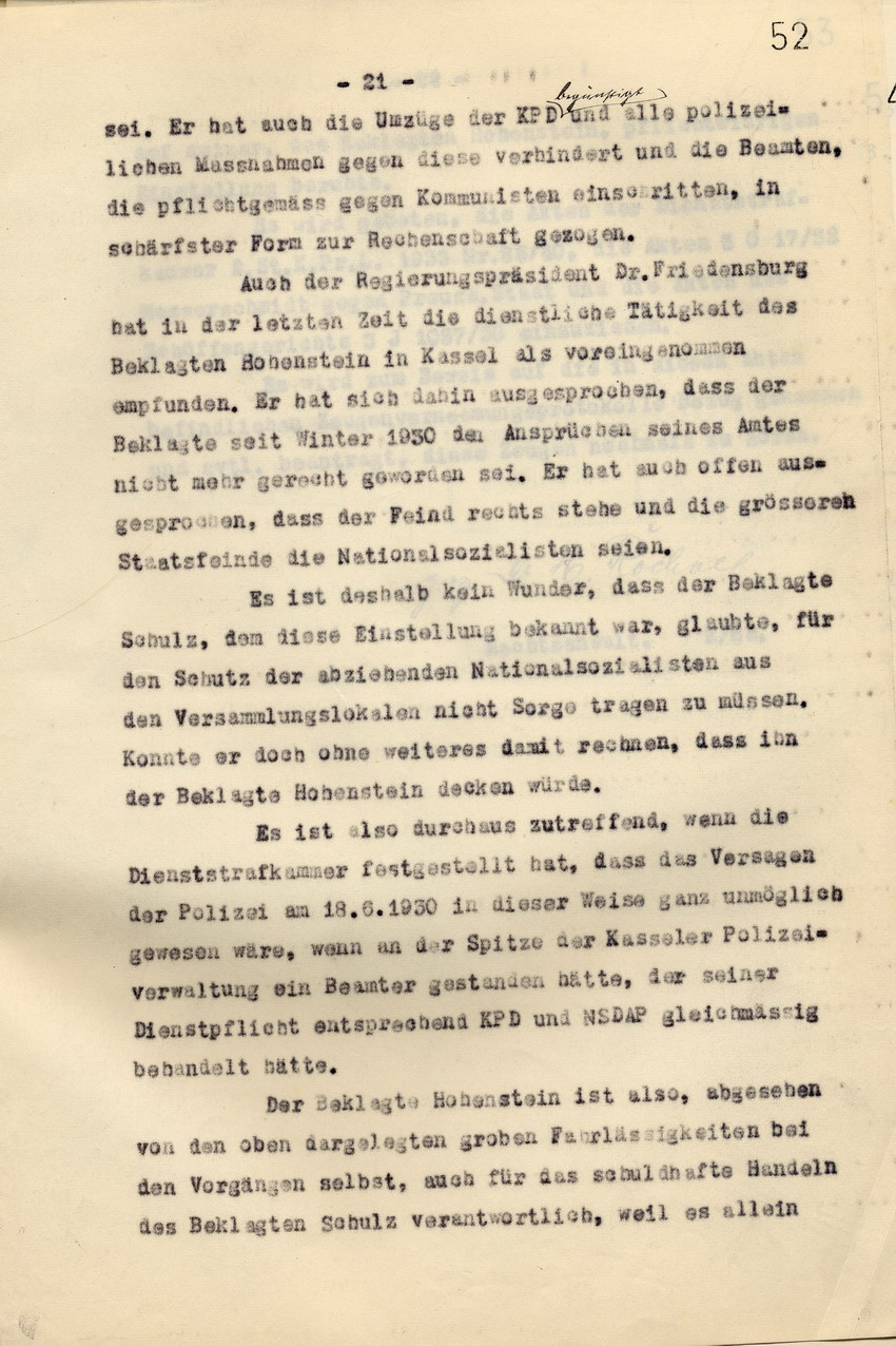 Anwaltskanzlei Rocholl: Klageschrift an das Landgericht Kassel gegen den Polizeipräsidenten a. D. Hohenstein und den Polizei-Oberstleutnant a. D. Schulz: Zahlungsforderung über  6000 Reichsmark, Kassel, den 10. Juni 1936.