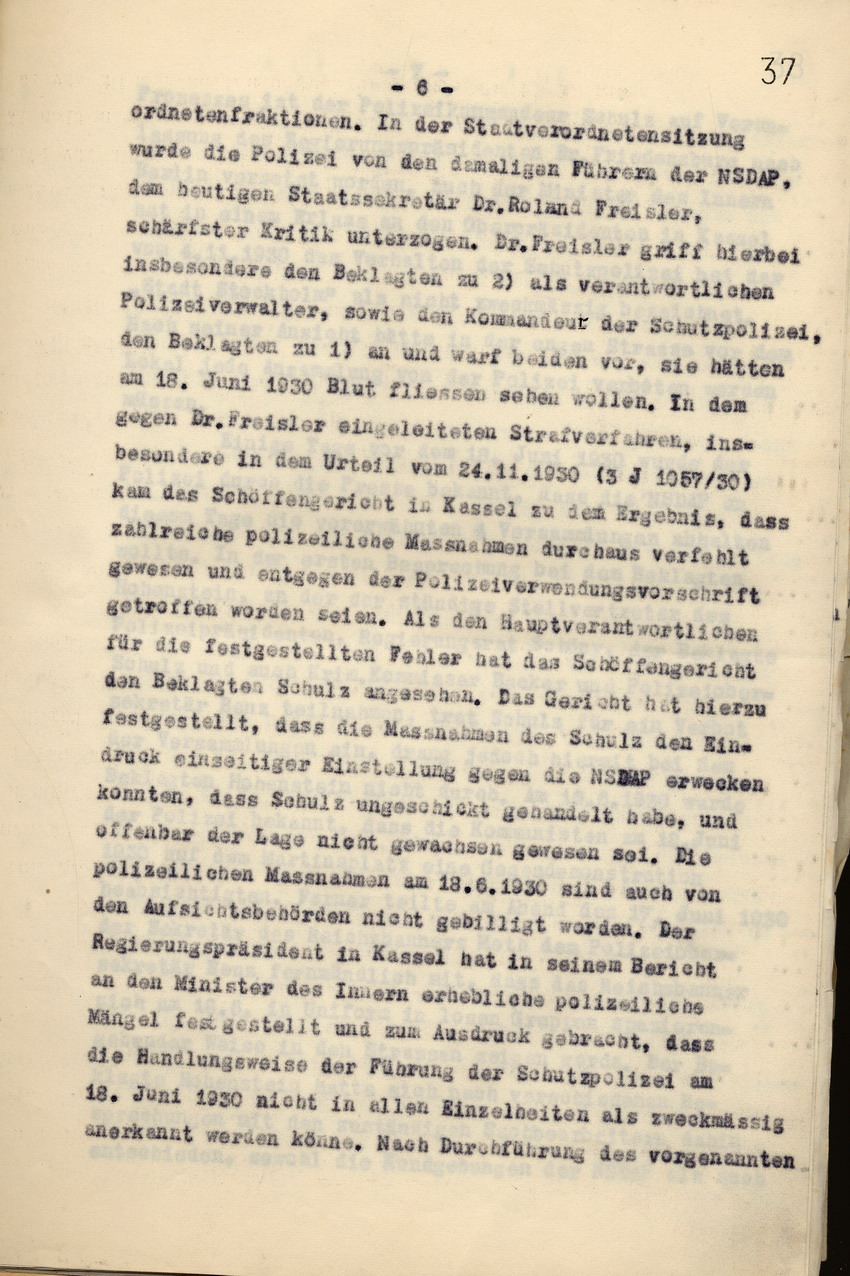 Anwaltskanzlei Rocholl: Klageschrift an das Landgericht Kassel gegen den Polizeipräsidenten a. D. Hohenstein und den Polizei-Oberstleutnant a. D. Schulz: Zahlungsforderung über  6000 Reichsmark, Kassel, den 10. Juni 1936.