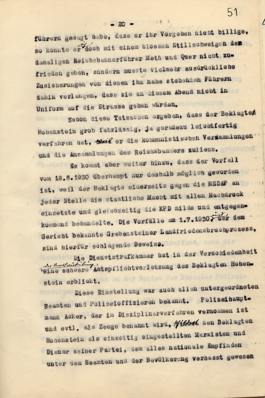Anwaltskanzlei Rocholl: Klageschrift an das Landgericht Kassel gegen den Polizeipräsidenten a. D. Hohenstein und den Polizei-Oberstleutnant a. D. Schulz: Zahlungsforderung über  6000 Reichsmark, Kassel, den 10. Juni 1936.