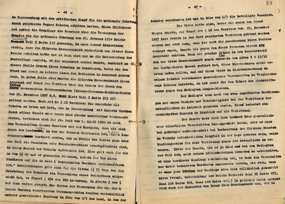 Rechtsanwalt Isele: Antrag auf Abweisung der Klage gegen den Polizei-Oberstleutnant a. D. Schulz. Gegendarstellung zu den Ereignissen vom 18. Juni 1930, Kassel, den 10. September 1936.