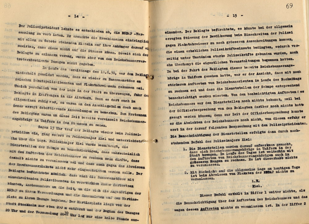 Rechtsanwalt Isele: Antrag auf Abweisung der Klage gegen den Polizei-Oberstleutnant a. D. Schulz. Gegendarstellung zu den Ereignissen vom 18. Juni 1930, Kassel, den 10. September 1936.