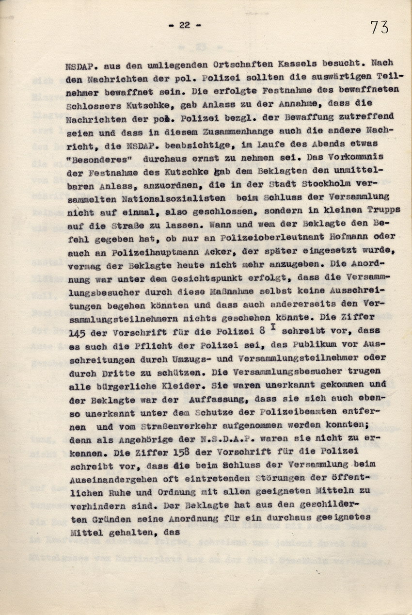 Rechtsanwalt Isele: Antrag auf Abweisung der Klage gegen den Polizei-Oberstleutnant a. D. Schulz. Gegendarstellung zu den Ereignissen vom 18. Juni 1930, Kassel, den 10. September 1936.