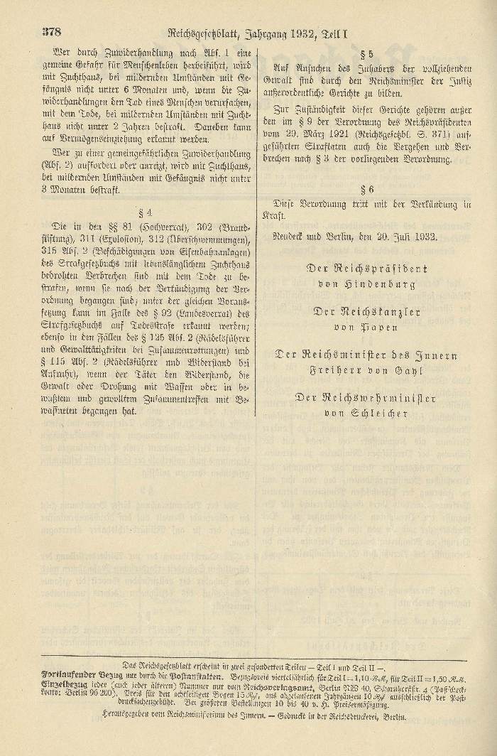 Verordnung des Reichspräsidenten, betr. die Wiederherstellung der öffentlichen Sicherheit und Ordnung im Gebiet des Landes Preußen bzw. Groß-Berlin und Provinz Brandenburg