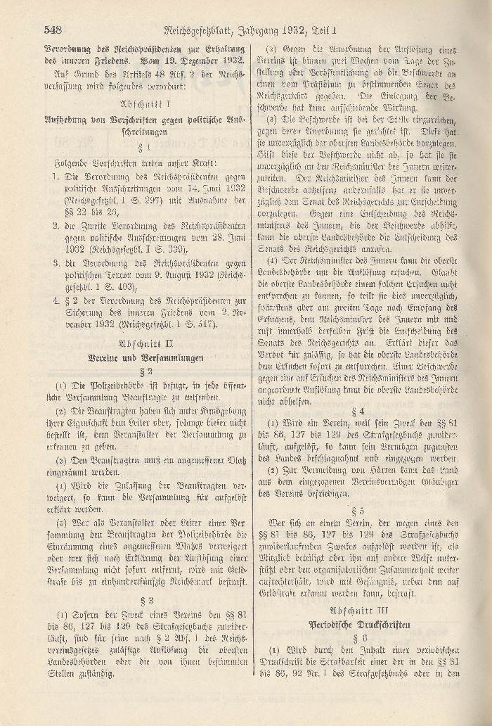 Verordnung des Reichspräsidenten zur Erhaltung des inneren Friedens
