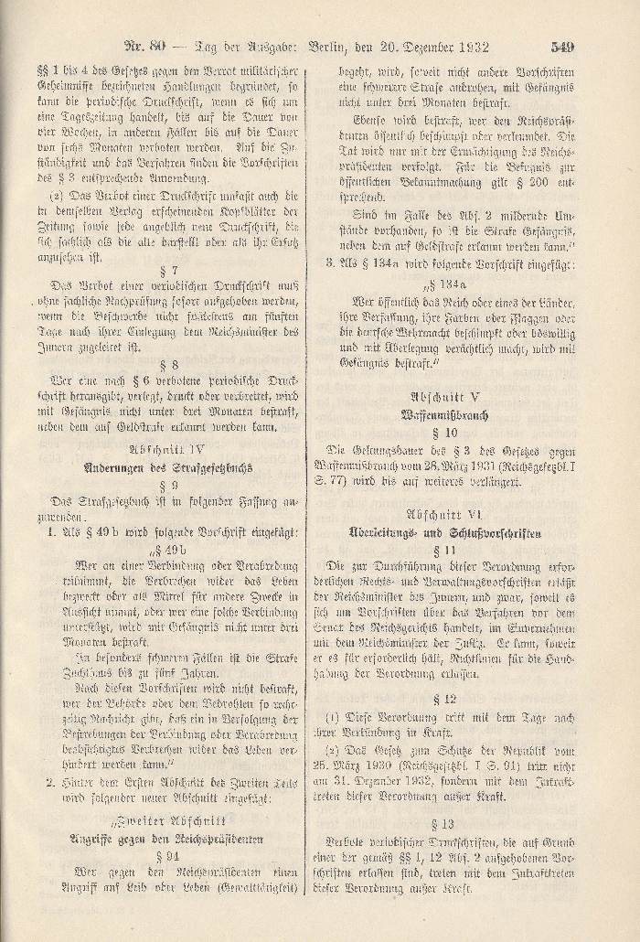 Verordnung des Reichspräsidenten zur Erhaltung des inneren Friedens
