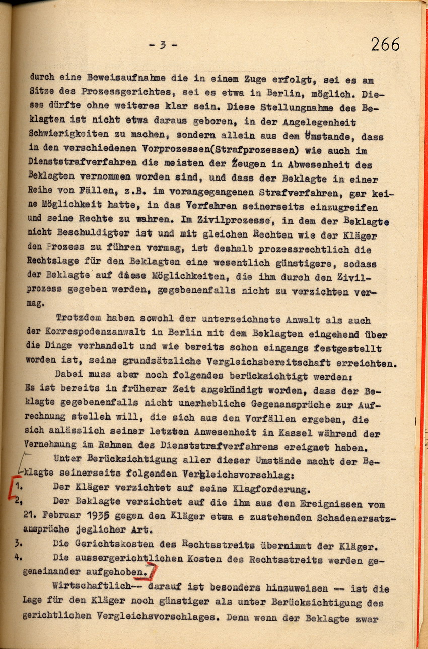 Rechtsanwalt Isele an das Landgericht Kassel: Annahme des erneuten Vergleichsvorschlags der gegnerischen Partei vom 8. Oktober 1940, Kassel, den 17. Oktober 1940.
