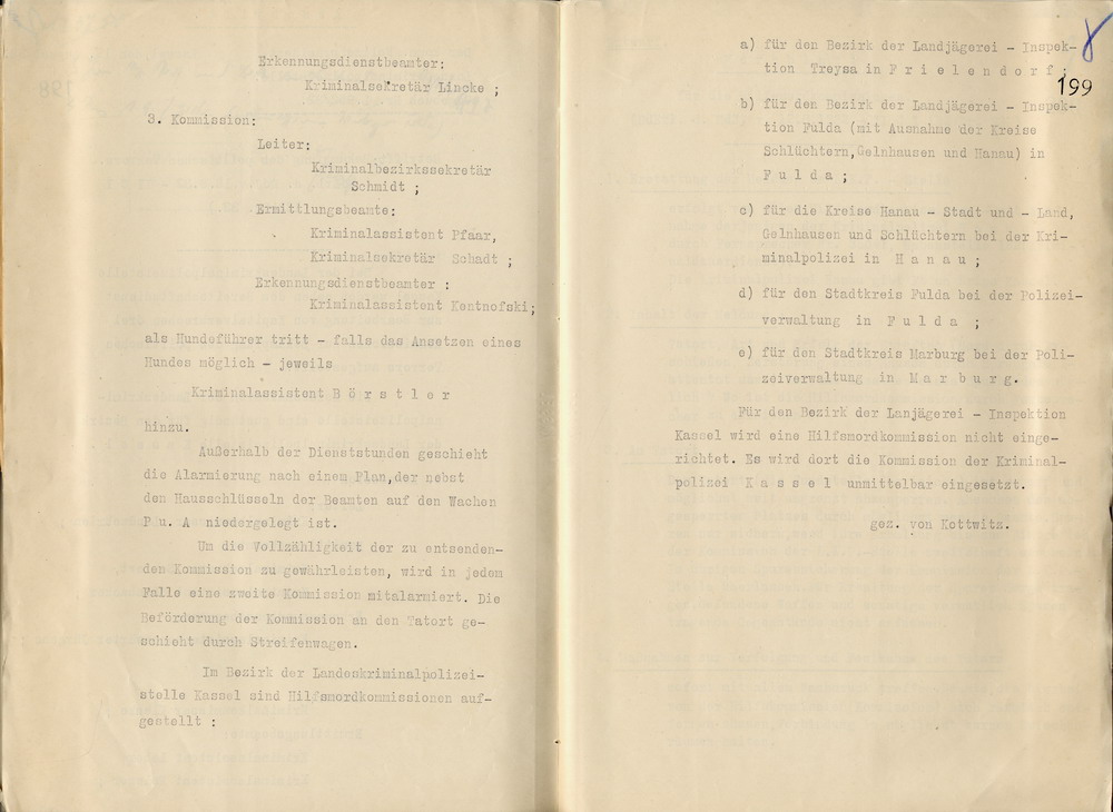 Aufstellung von drei Kommissionen zur Bekämpfung des politischen Terrors der Landeskriminalpolizeistelle Kassel durch den Polizeipräsidenten, Kassel, den 19. August 1932.