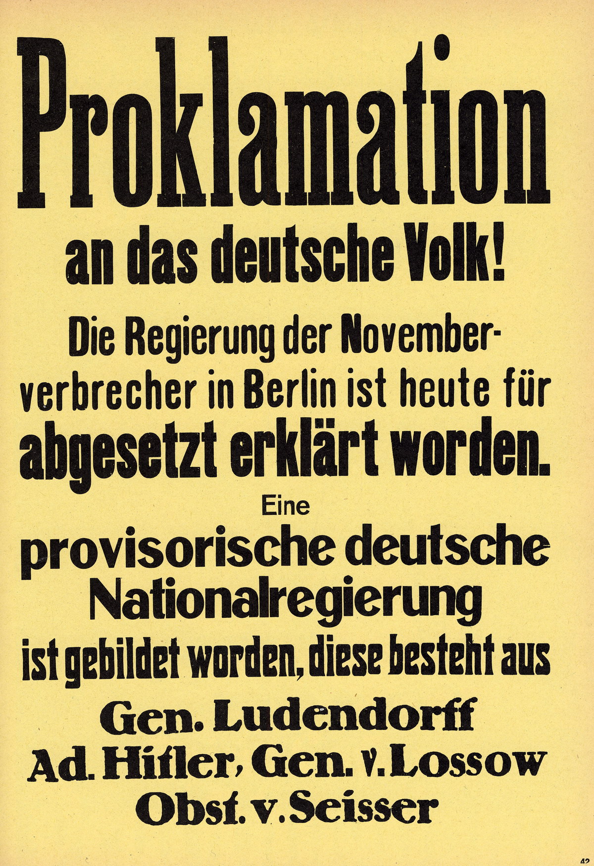 Aus Ludendorffs Rede im Münchener Bürgerbräukeller am Abend des 8.11.1923: