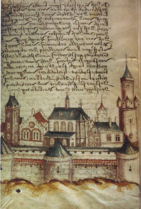 Salbuch (Libell) des Klosters Naumburg (Wetterau) zu Kaichen mit Abbildungen der Burg Friedberg und dem Hl. Georg als Schutzpatron der Burg. Bebilderte Handschrift, 5. Dezember 1514