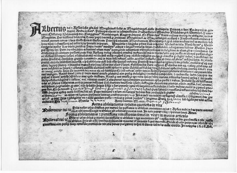 Ablassbrief des Erzbischofs Albrecht von Mainz für den Fritzlarer Schöffen Cyriacus Iring und dessen Ehefrau Eila, 20. Mai 1517
