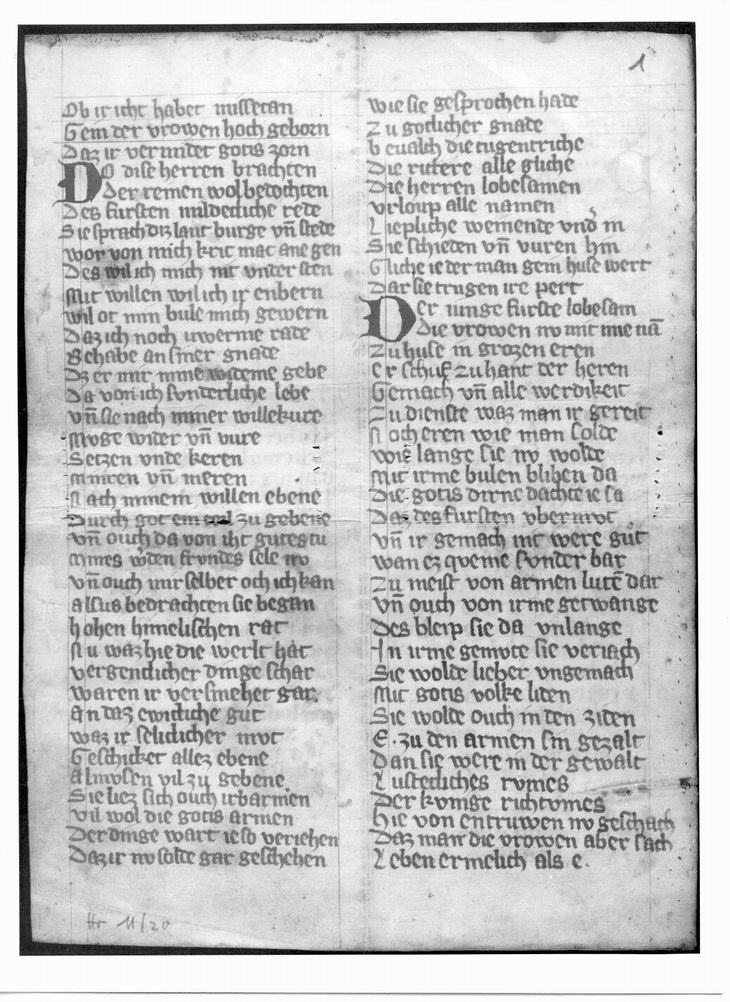 Fragment aus einer Abschrift einer anonymen mittelhochdeutschen Verslegende über das Leben der Heiligen Elisabeth, 14. Jahrhundert