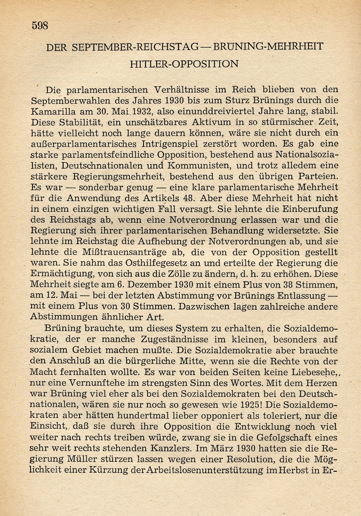 Friedrich Stampfer über die parlamentarische Situation bis zum Ende der Regierung Brüning im Mai 1932