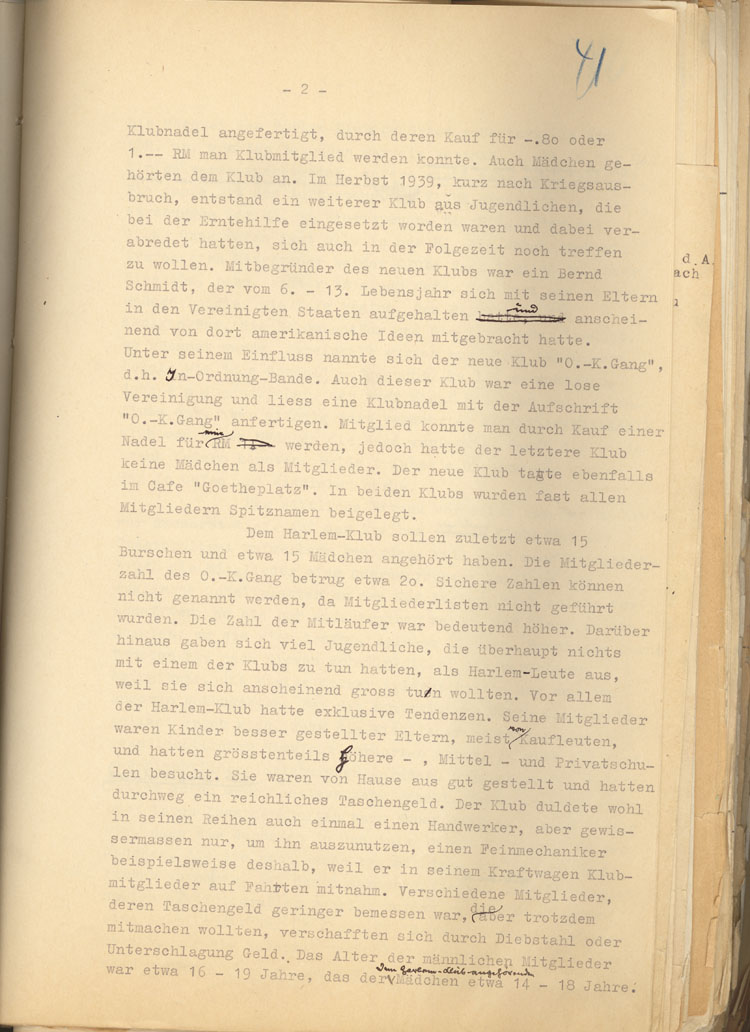 Bericht der Oberstaatsanwaltschaft bei dem Landgericht Frankfurt an den Generalstaatsanwalt über die Frankfurter Swingjugend vom Juli 1940