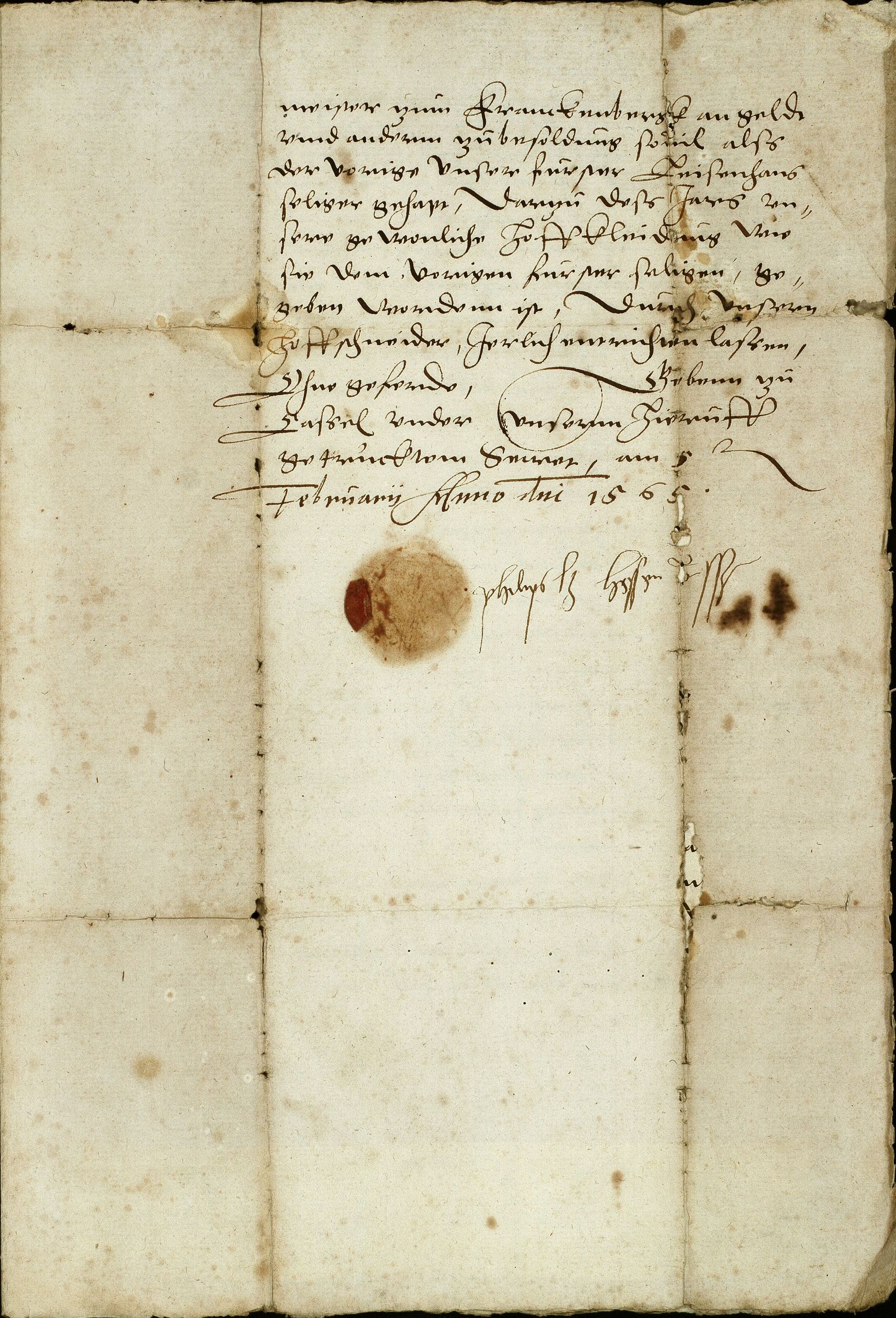 Landgraf Philipp der Großmütige bestellt Johann Zolzer zum Förster in Wangershausen, 05.02.1565