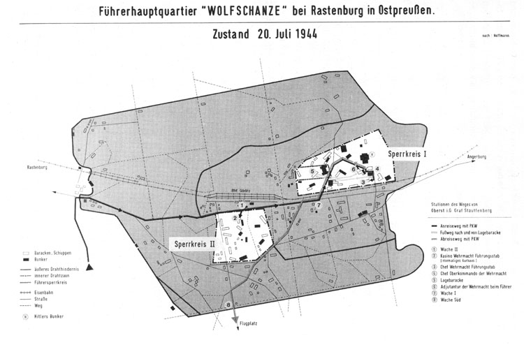 Führerhauptquartier „Wolfschanze“ bei Rastenburg in Ostpreußen am 20. Juli 1944. Aus: Aufstand des Gewissens. Der militärische Widerstand gegen Hitler und das NS-Regime 1933-1945. Hrsg. vom Militärischen Forschungsamt, Herford und Bonn, 2. Auflage, 1985