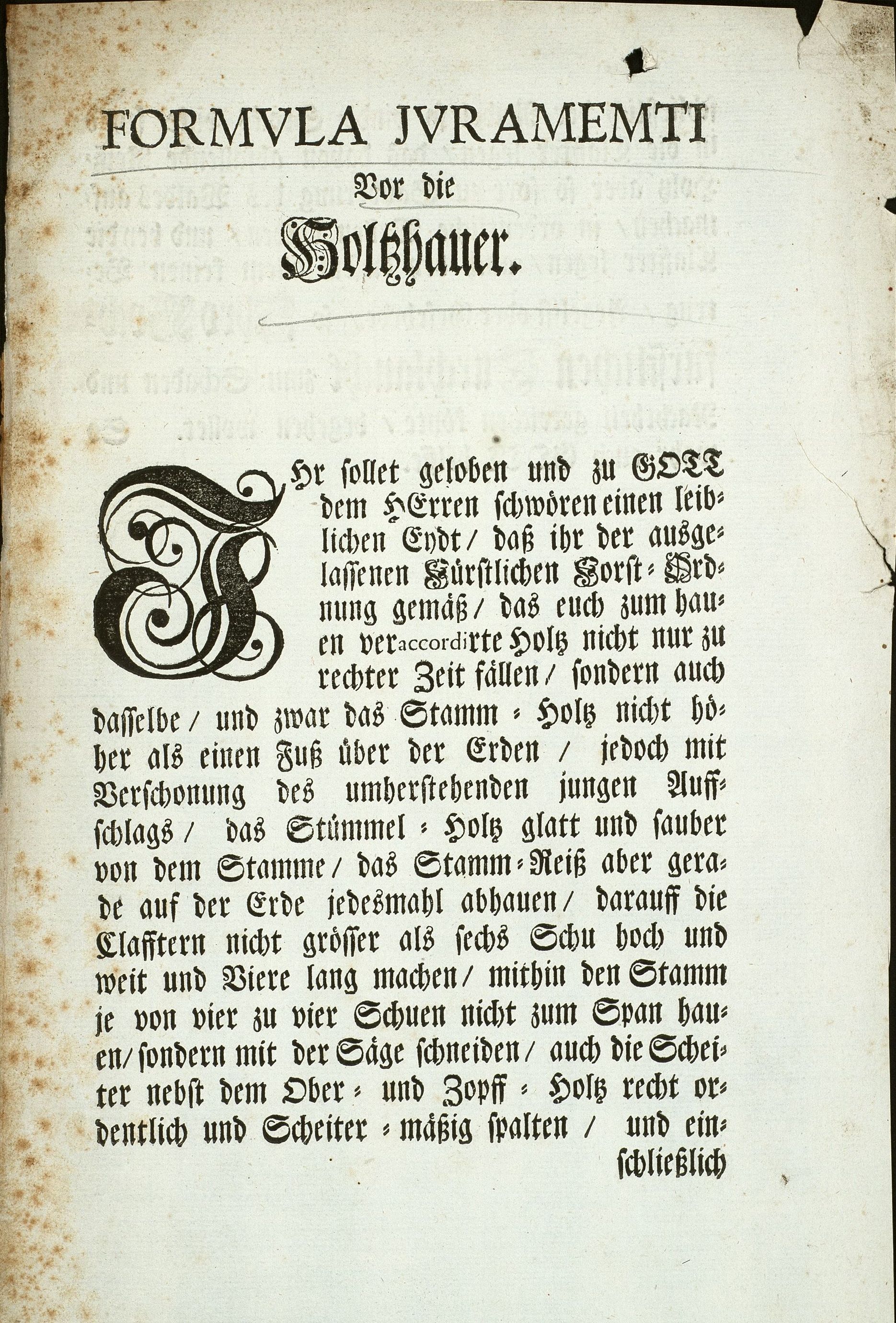 Amtseid der hessen-kasselschen Holzhauer, 1740