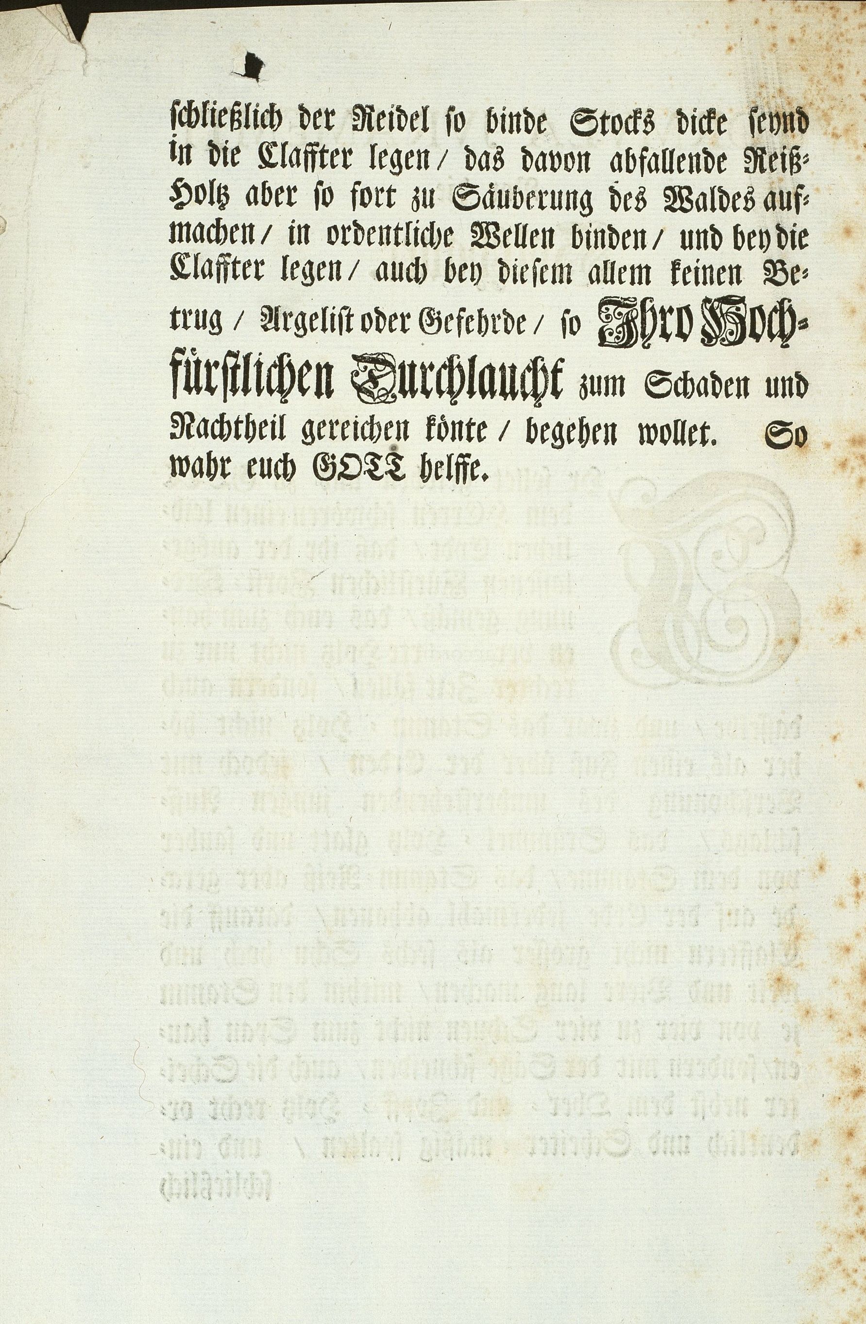 Amtseid der hessen-kasselschen Holzhauer, 1740