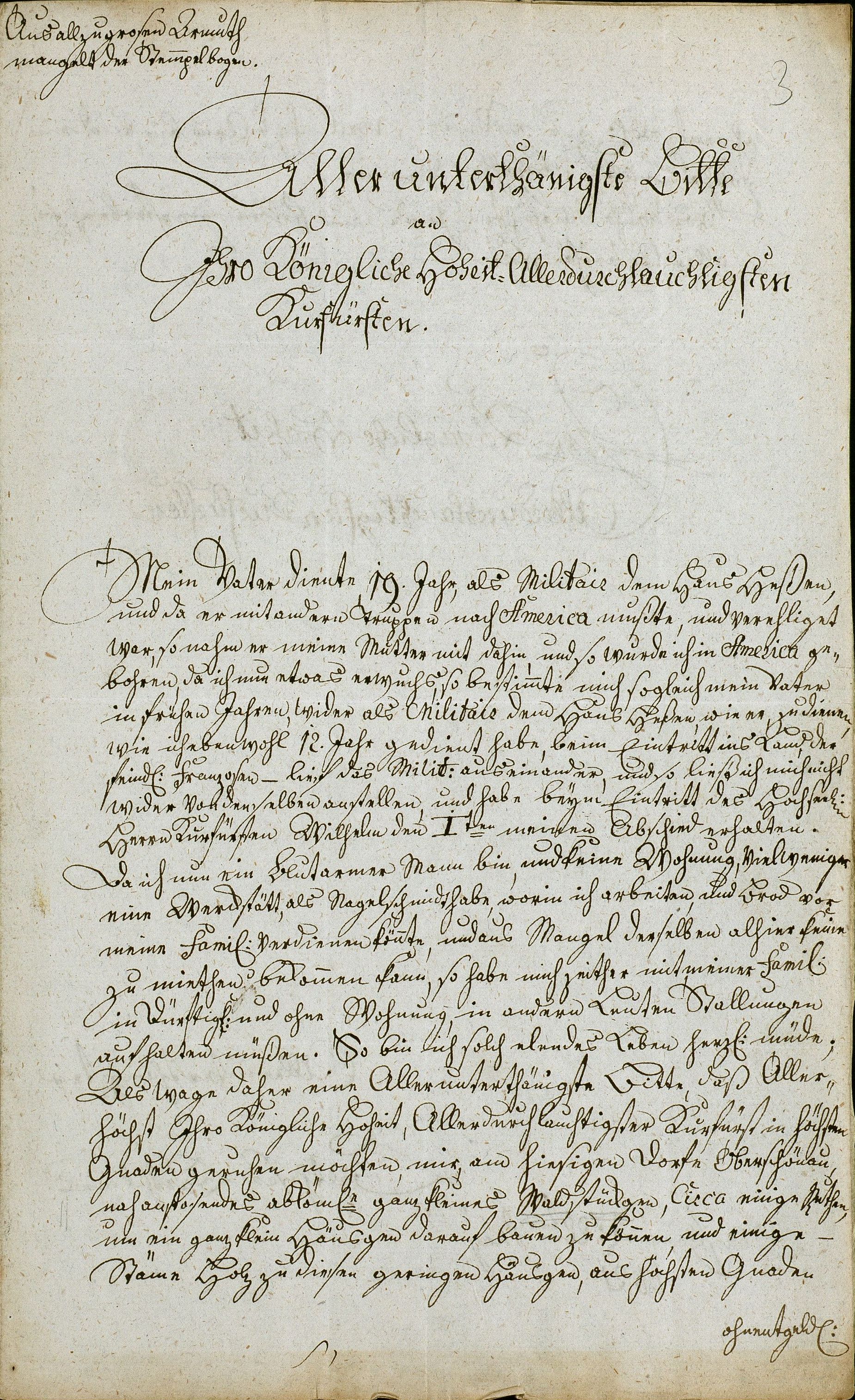 Gesuch des ehemaligen Soldaten Balthasar Bartholomäus um unentgeltliche Übereignung einer Waldparzelle und einiger Baumstämme zur Errichtung eines Wohnhauses, 22.05.1821