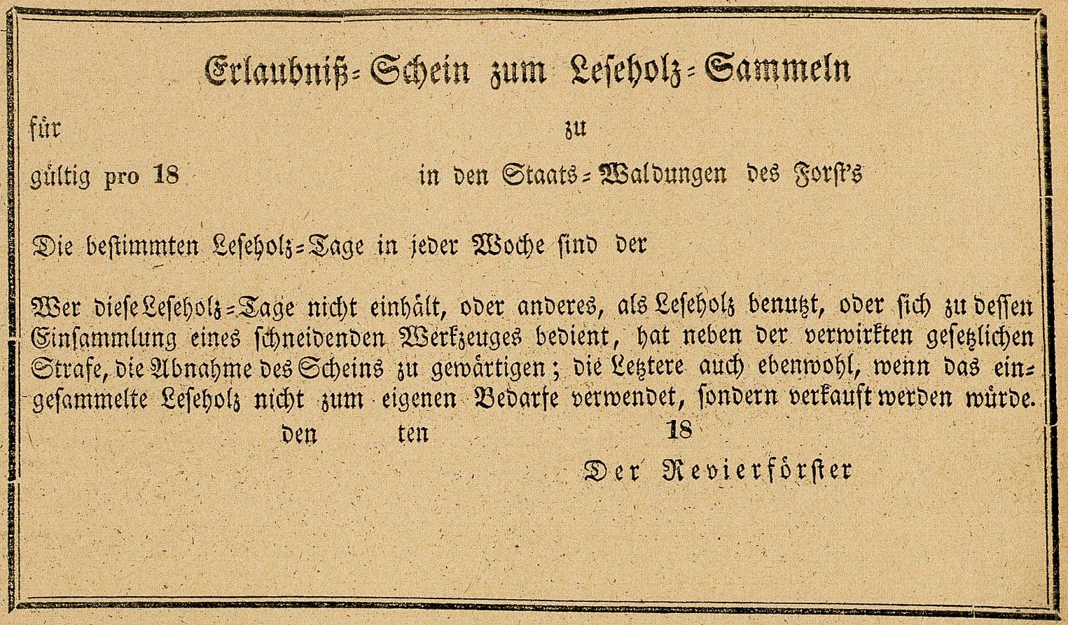 Erlaubnisschein zum Leseholzsammeln