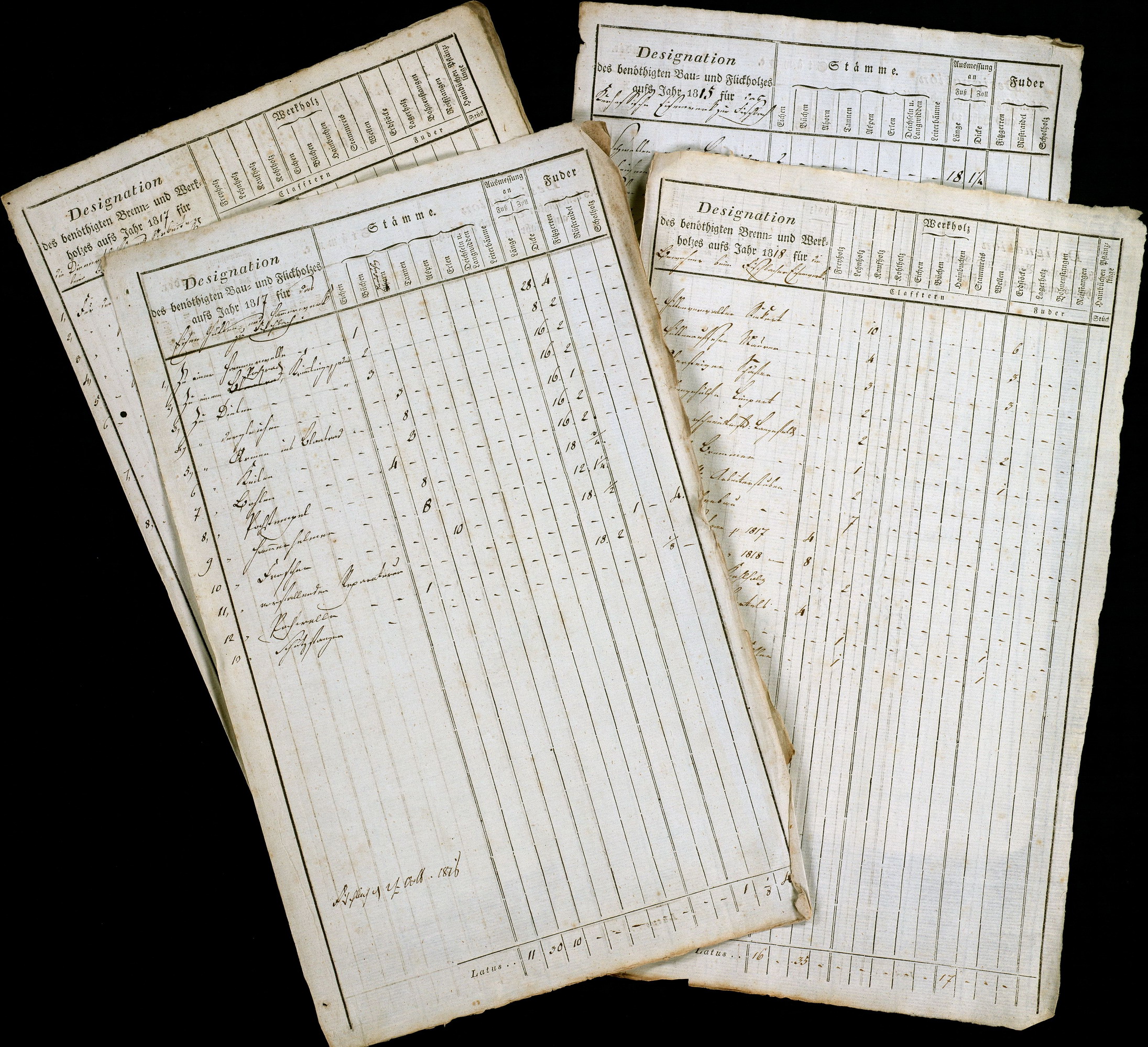 Listen über den Brenn-, Bau-, Werk- und Flickholzbedarf im Eisenhütten- und Hammerwerk zu Fischbach bei Rosenthal, 1815 - 1817