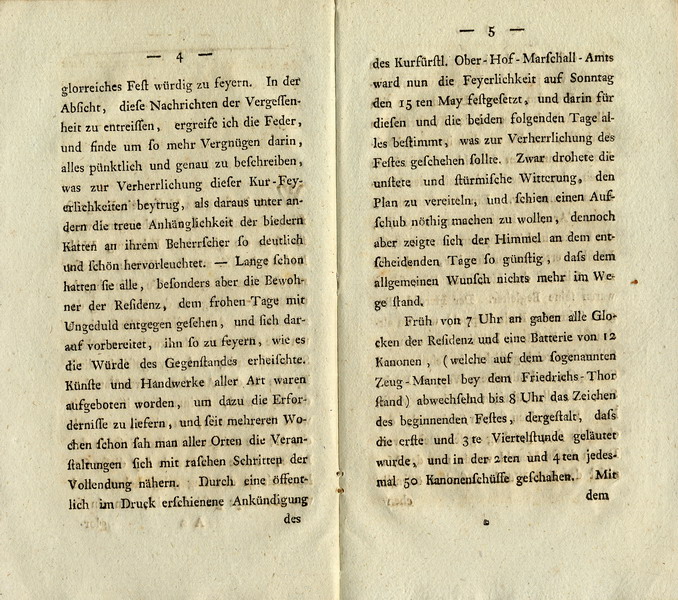 Amtlicher Druck über die Feierlichkeiten zur Erhebung Landgraf Wilhelms IX. zum Kurfürsten 1803