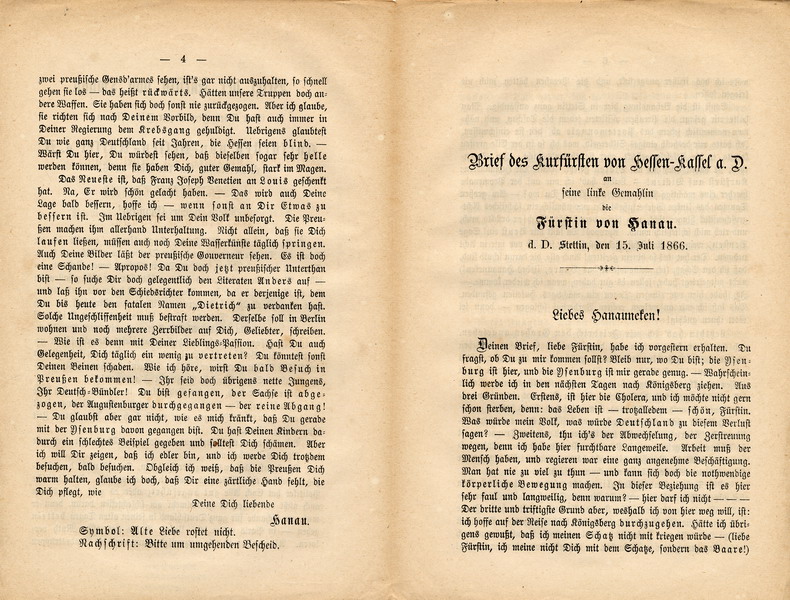 Preußische Persiflage auf den letzten Kurfürsten Friedrich Wilhelm I. 1866