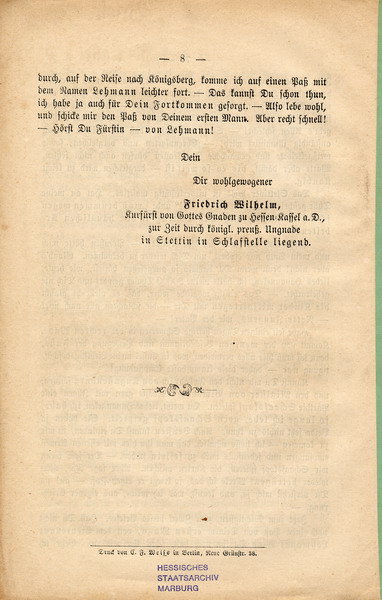 Preußische Persiflage auf den letzten Kurfürsten Friedrich Wilhelm I. 1866