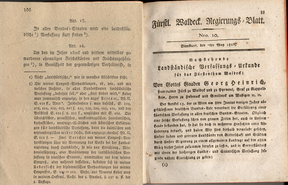 Kommentar zum Artikel 13 der Deutschen Bundesakte und Waldeckische Verfassung von 1816