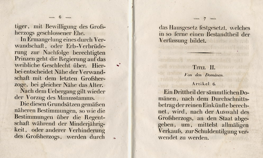 Die Verfassung des Großherzogtums Hessen, Titel 2:  Von den Domänen, Art.  6-11, 1820