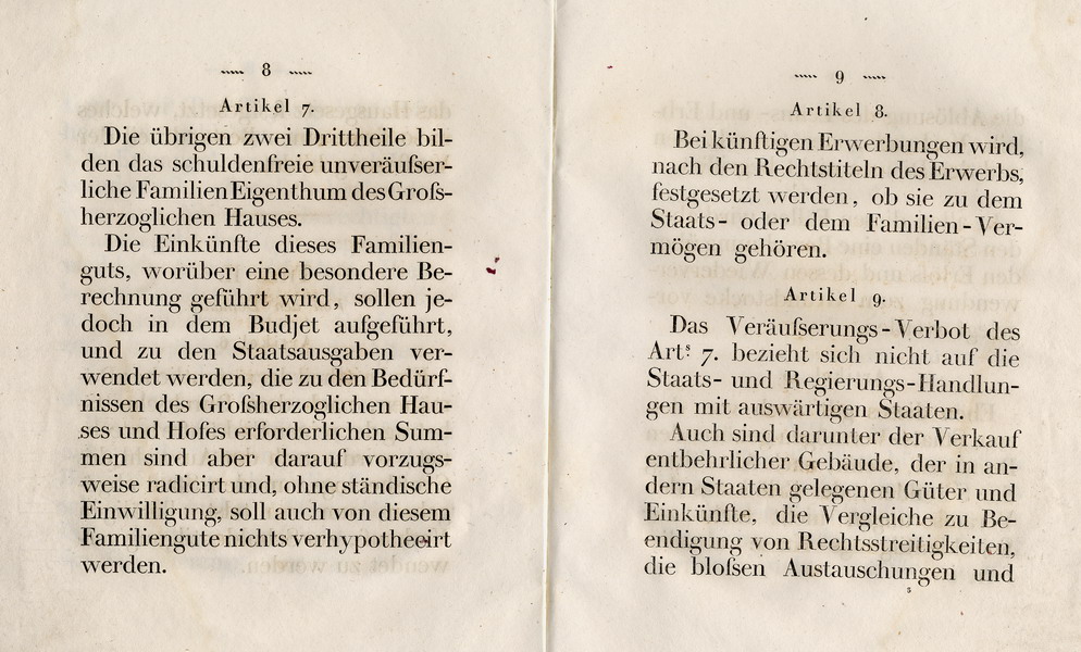 Die Verfassung des Großherzogtums Hessen, Titel 2:  Von den Domänen, Art.  6-11, 1820